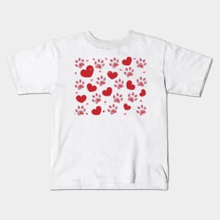 Dog paw print with red hearts Kids T-Shirt